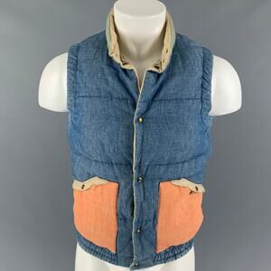 VISVIM Size S Blue Orange Color Block Cotton Linen Reversible Vest